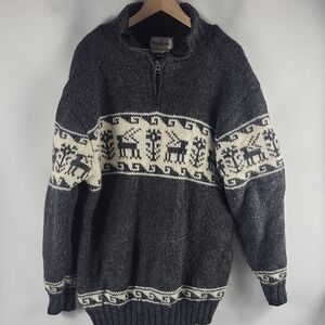 Charcoal Zip-Up Sweater with Nordic Design